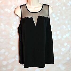 41 Hawthorne | Black Sleeveless Sheer Inset Blouse